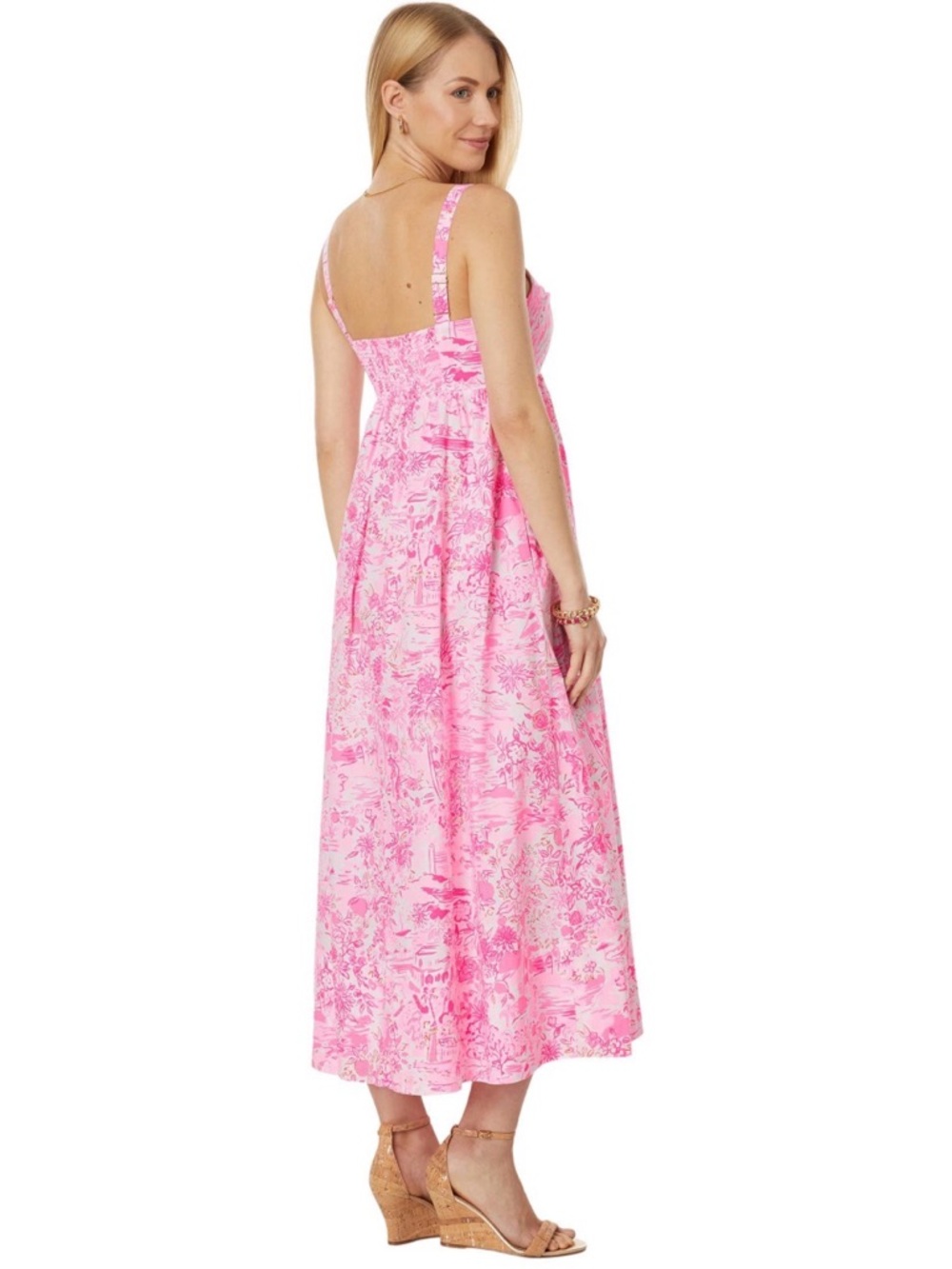 Lilly Pulitzer Azora Cotton Midi Dress Size 12 Peony Pink Seaside Scene print - Picture 2 of 14